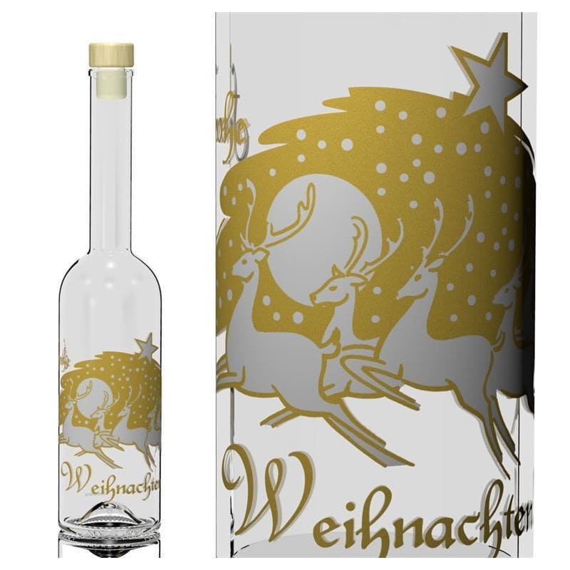 500 ml glass bottle 'Opera', print: reindeer magic, closure: cork