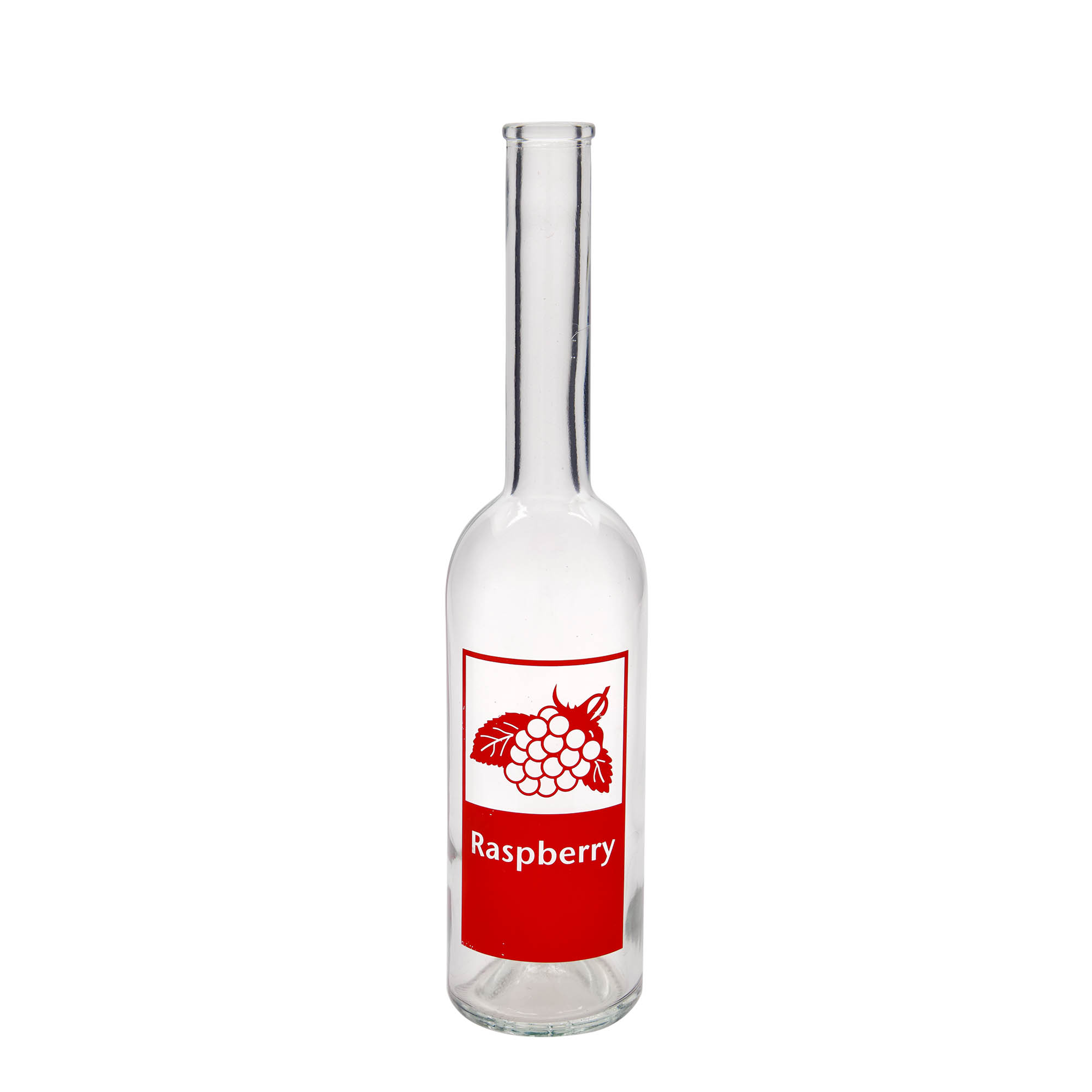 500 ml glass bottle 'Opera', print: Raspberry, closure: cork