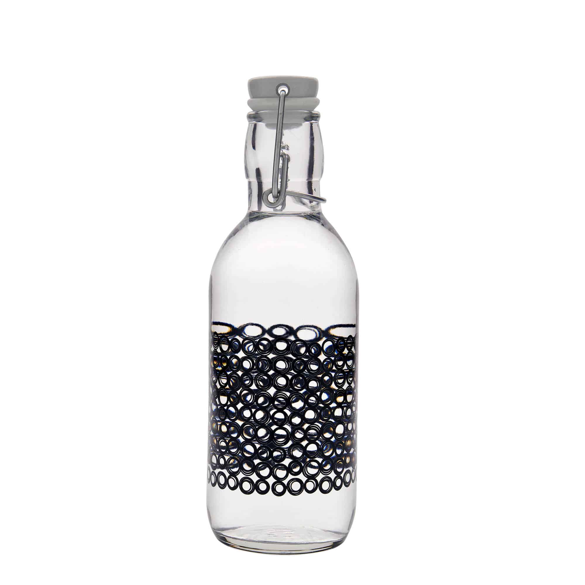 500 ml glass bottle 'Emilia', print: circola nero, closure: swing top