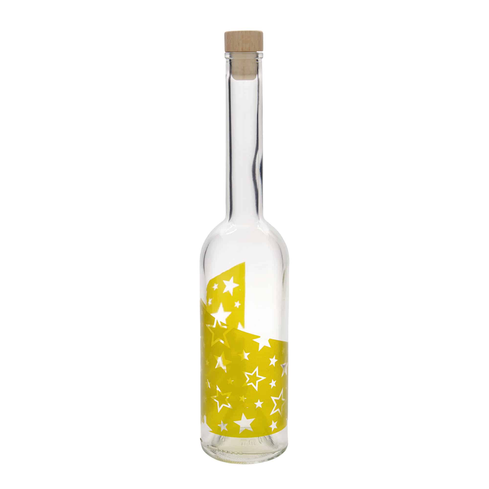500 ml glass bottle 'Opera', print: gold stars, closure: cork