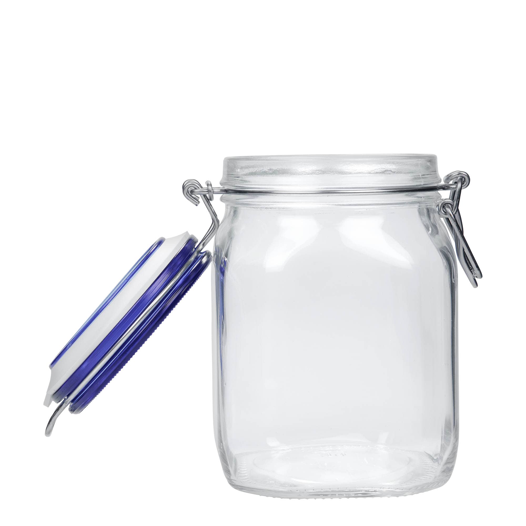 1,000 ml clip top jar 'Fido' Blue Top, square, closure: clip top