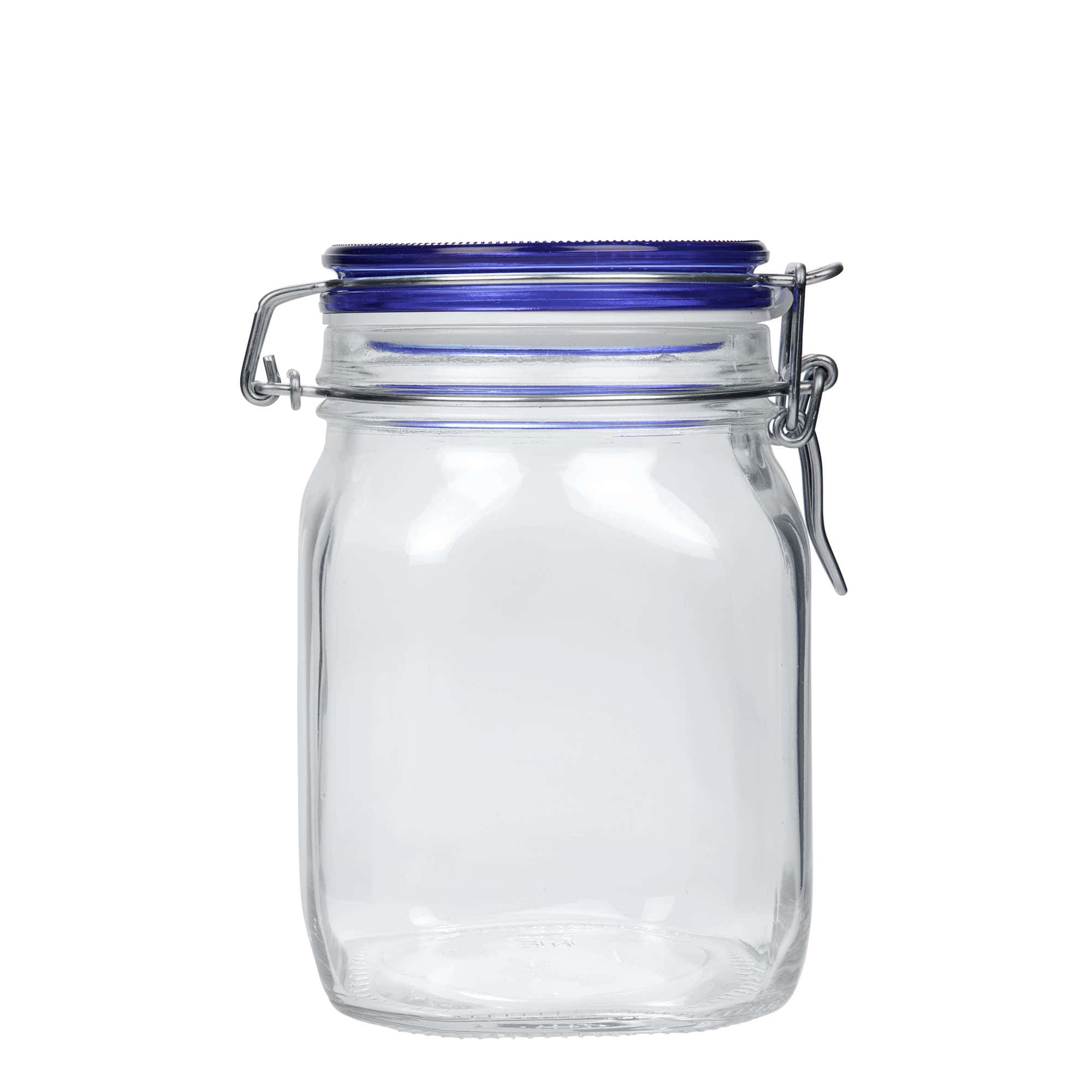 1,000 ml clip top jar 'Fido' Blue Top, square, closure: clip top