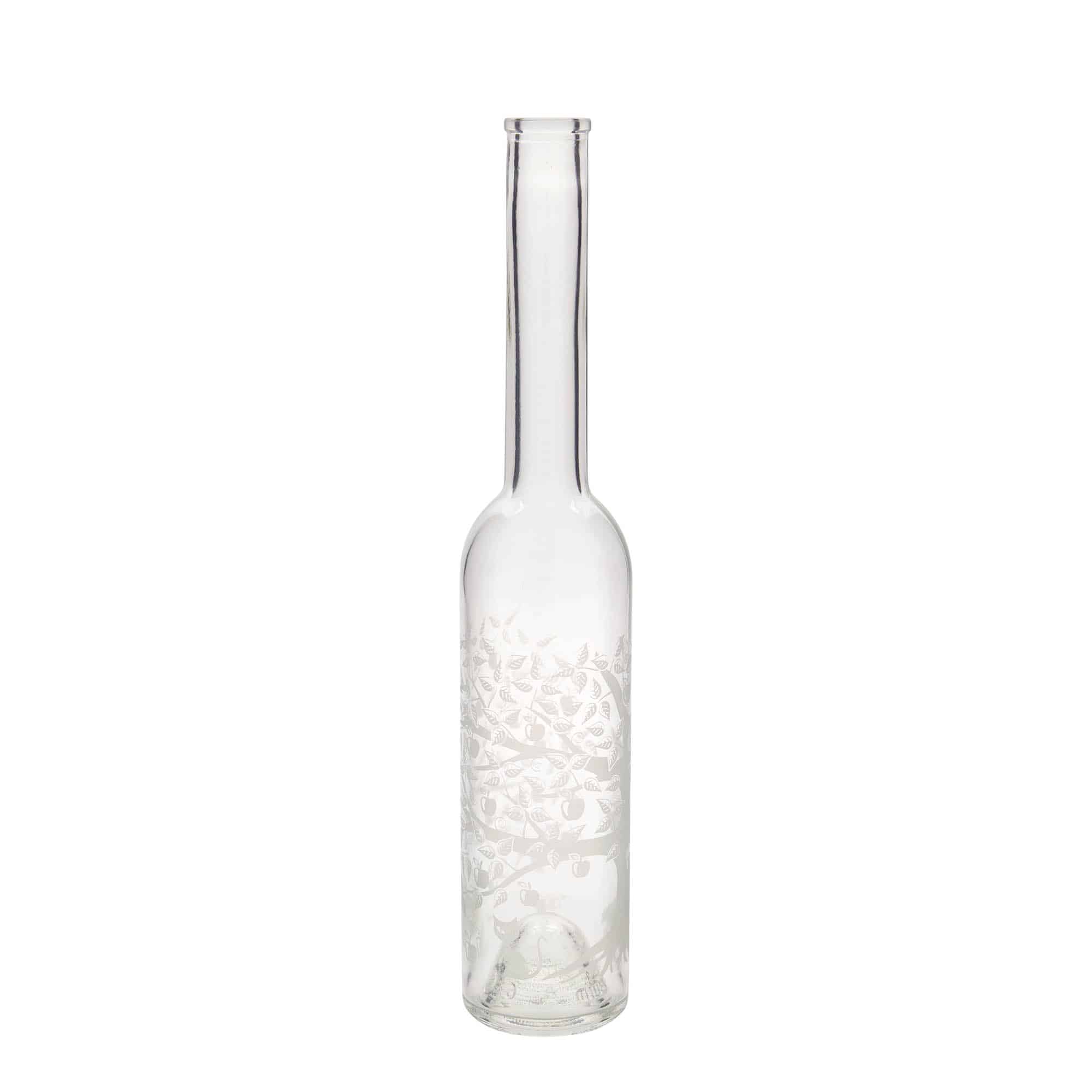 350 ml glass bottle 'Opera', print: apple tree, closure: cork