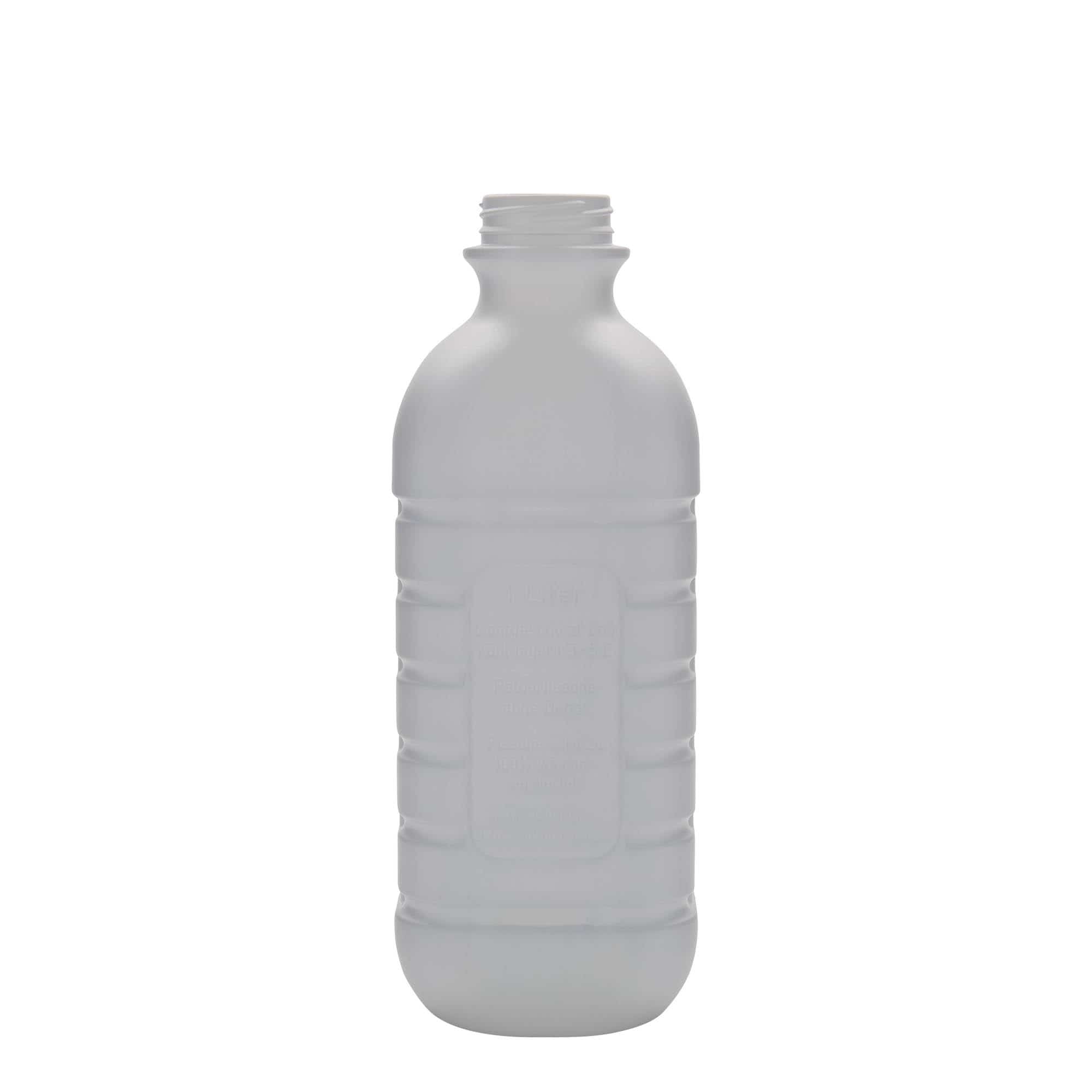 1,000 ml milk bottle, rectangular, HDPE plastic, white, closure: PEHD40