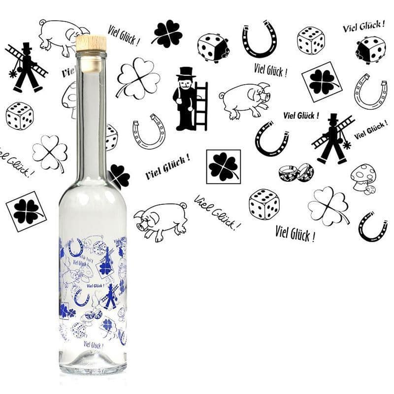 500 ml glass bottle 'Opera', print: good luck, closure: cork