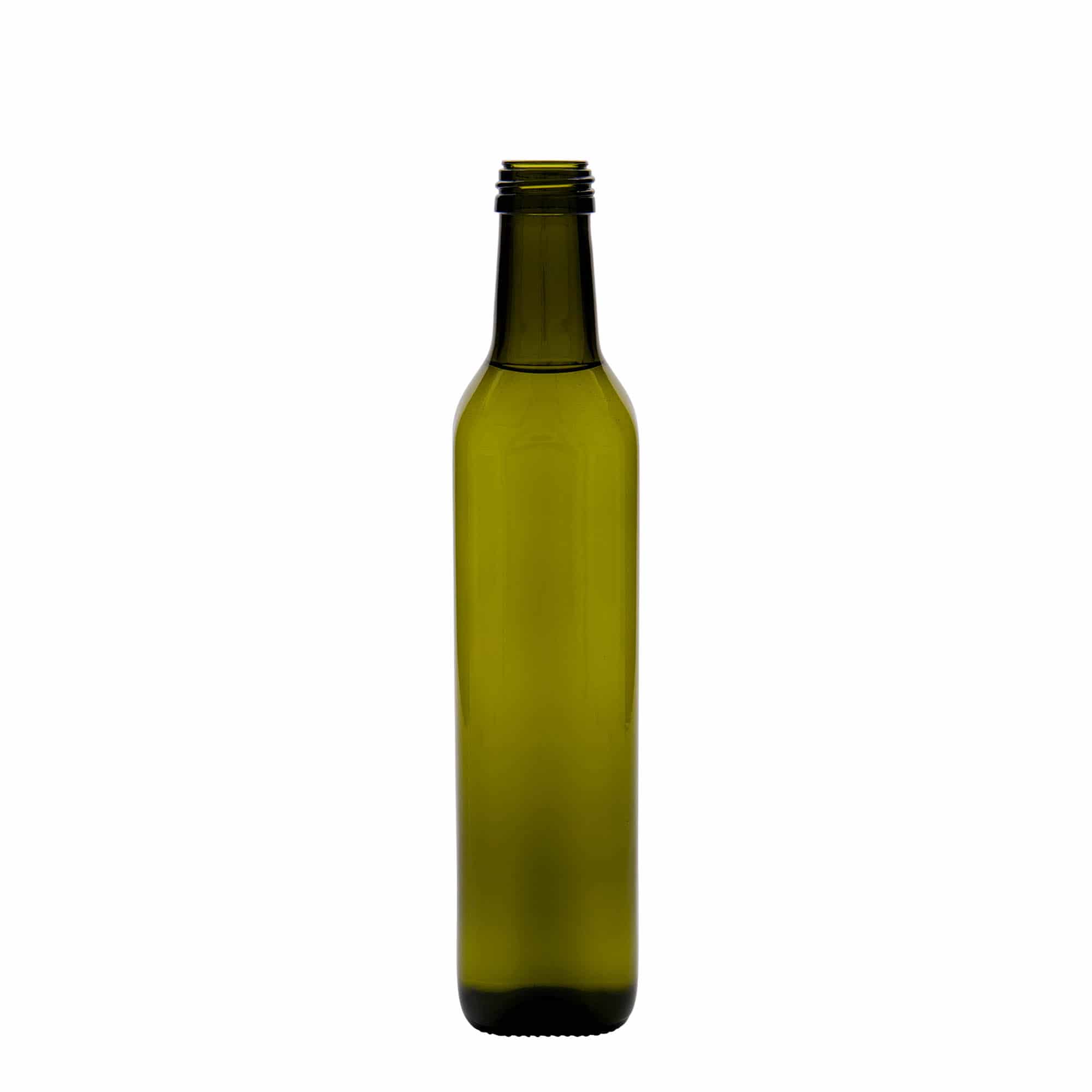 500 ml glass bottle 'Marasca', square, antique green, closure: PP 31.5