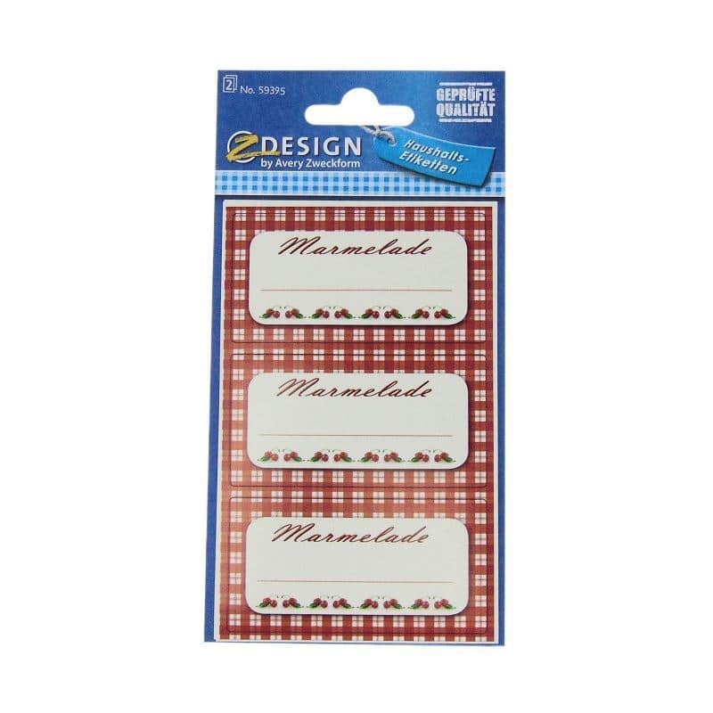 Themed labels 'Checked Jam', rectangular, paper, red