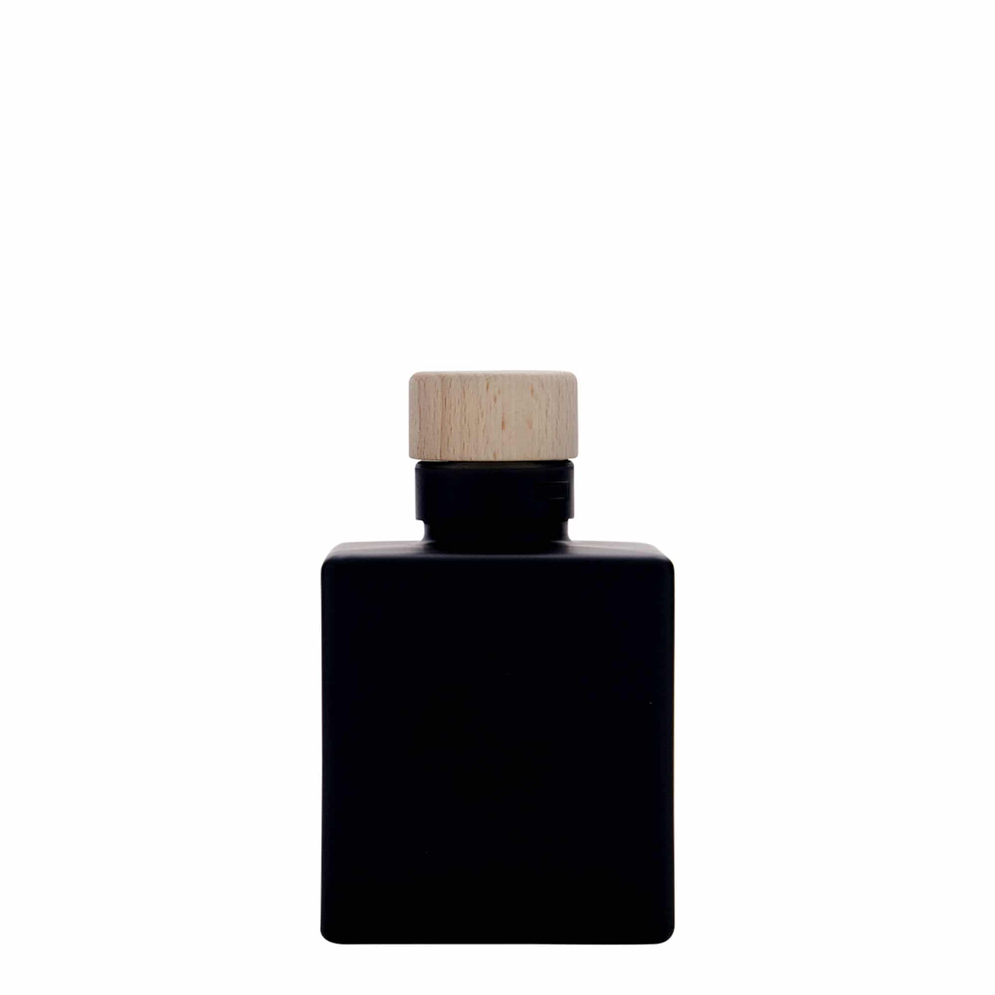 100 ml glass bottle 'Cube', square, black, closure: cork