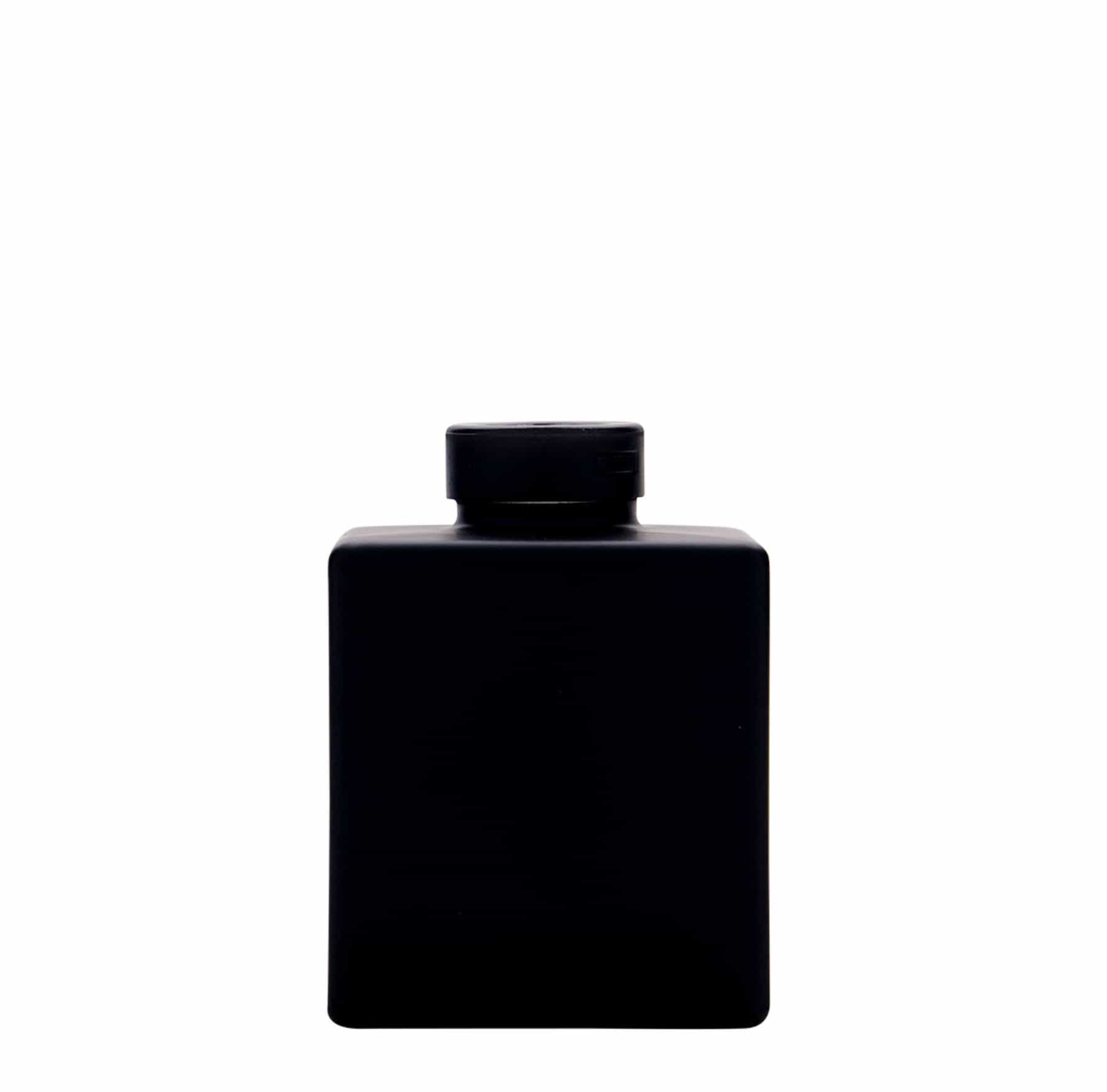 500 ml glass bottle 'Cube', square, black, closure: cork