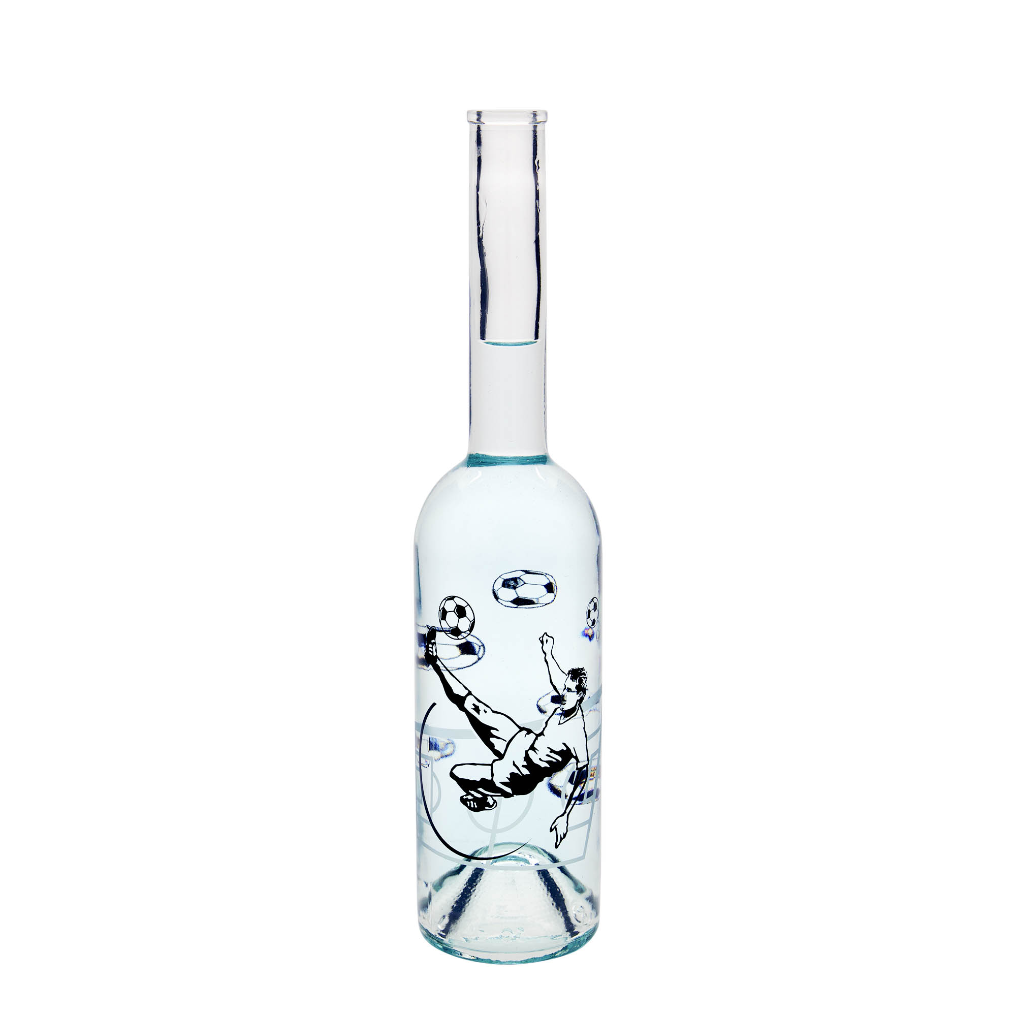 500 ml glass bottle 'Opera', print: footballer, closure: cork