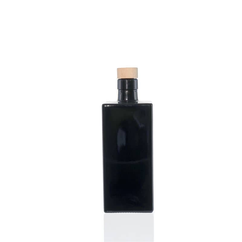 500 ml glass bottle 'Raphaela', square, black, closure: cork