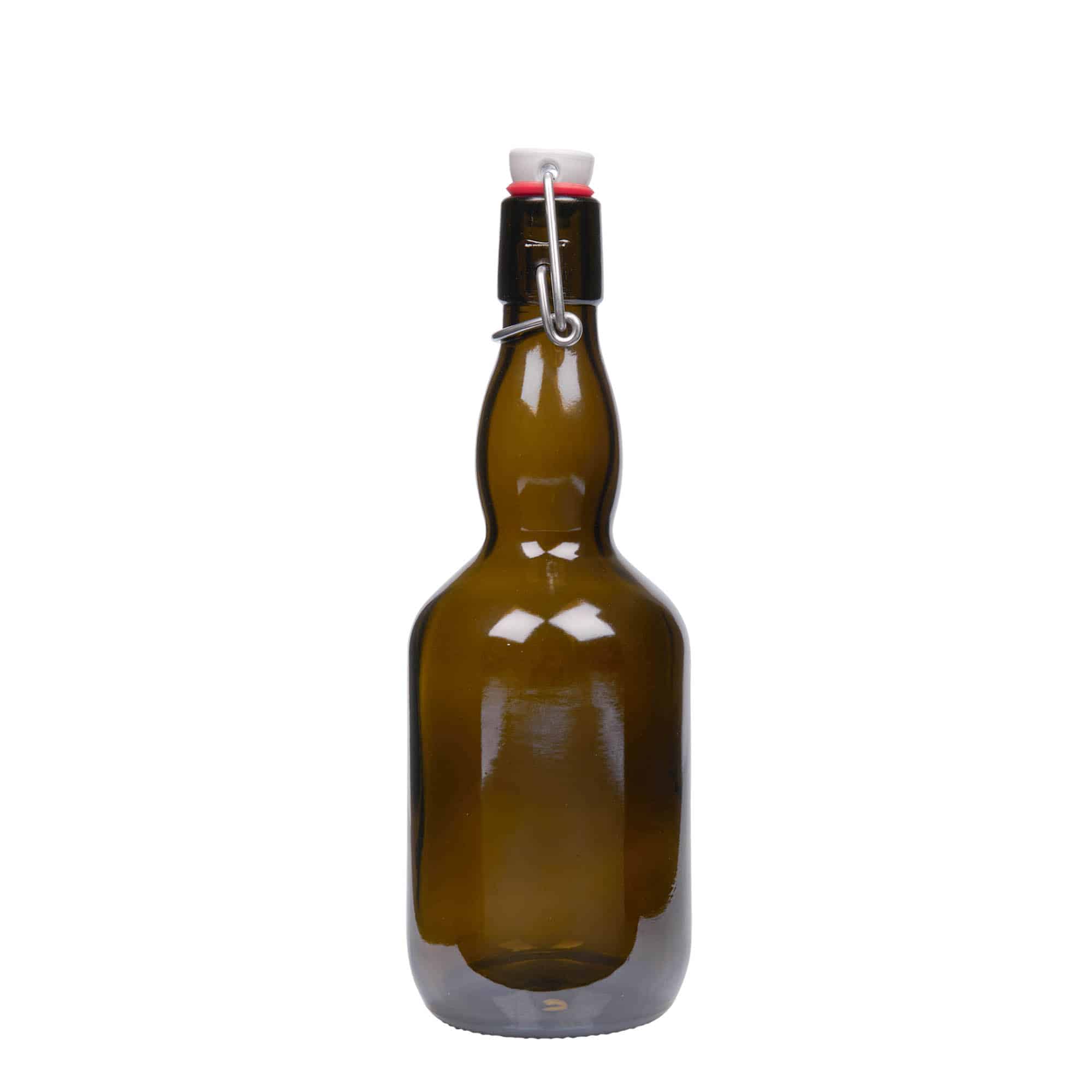 500 ml goitre neck beer bottle, glass, antique green, closure: swing top