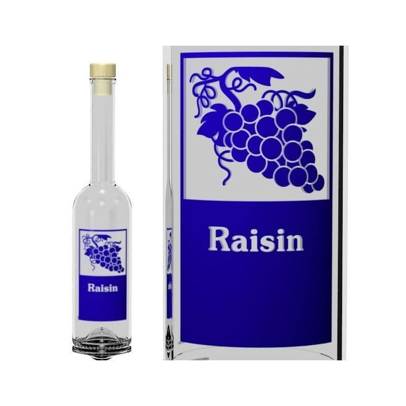 500 ml glass bottle 'Opera', print: Raisin, closure: cork