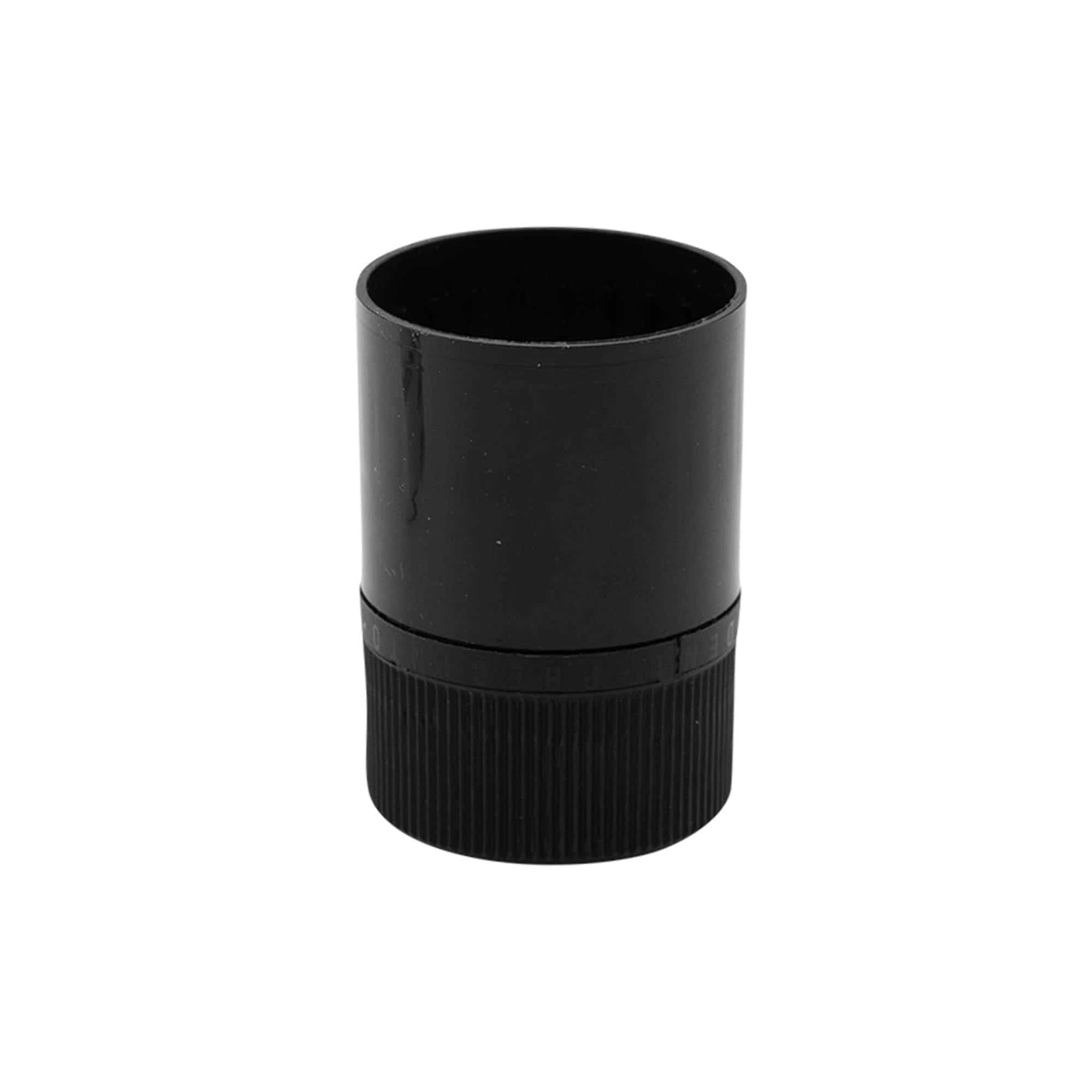 DOP tamper evident screw cap with spout, PE plastic, black