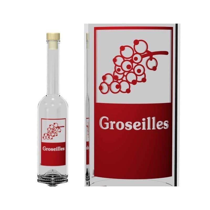500 ml glass bottle 'Opera', print: Groseilles, closure: cork