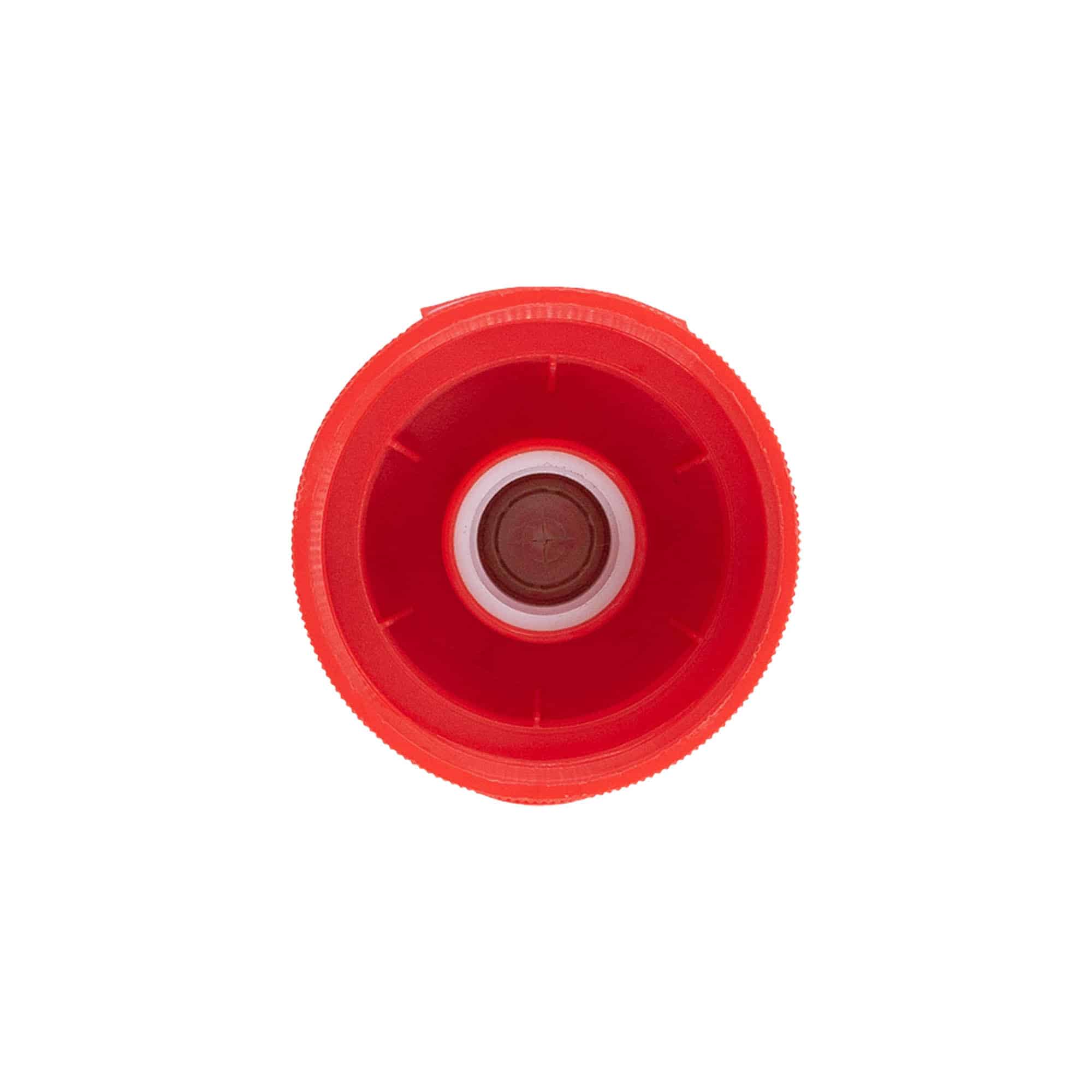 Hinged screw cap, PP plastic, red, for opening: GPI 38/400