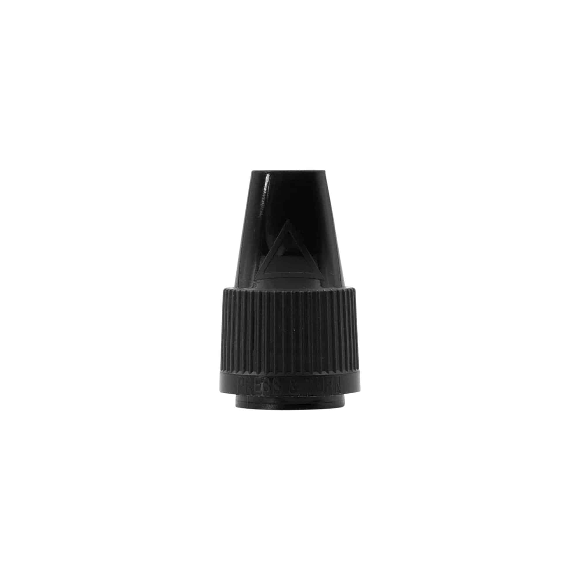 Screw cap with quality seal and child safety lock for 'E-Liquid', PP plastic, black