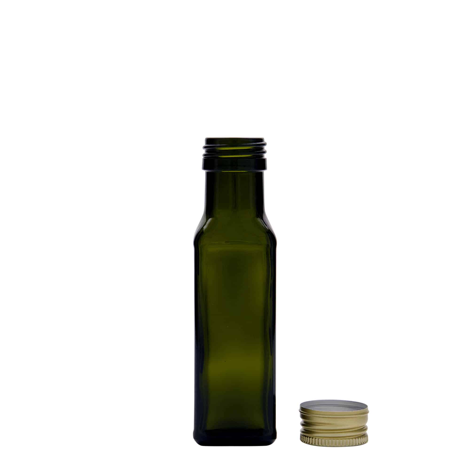 100 ml glass bottle 'Marasca', square, antique green, closure: PP 31.5