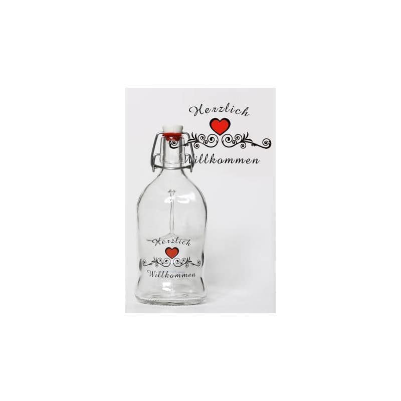 200 ml glass bottle 'Classica', print: welcome, closure: swing top