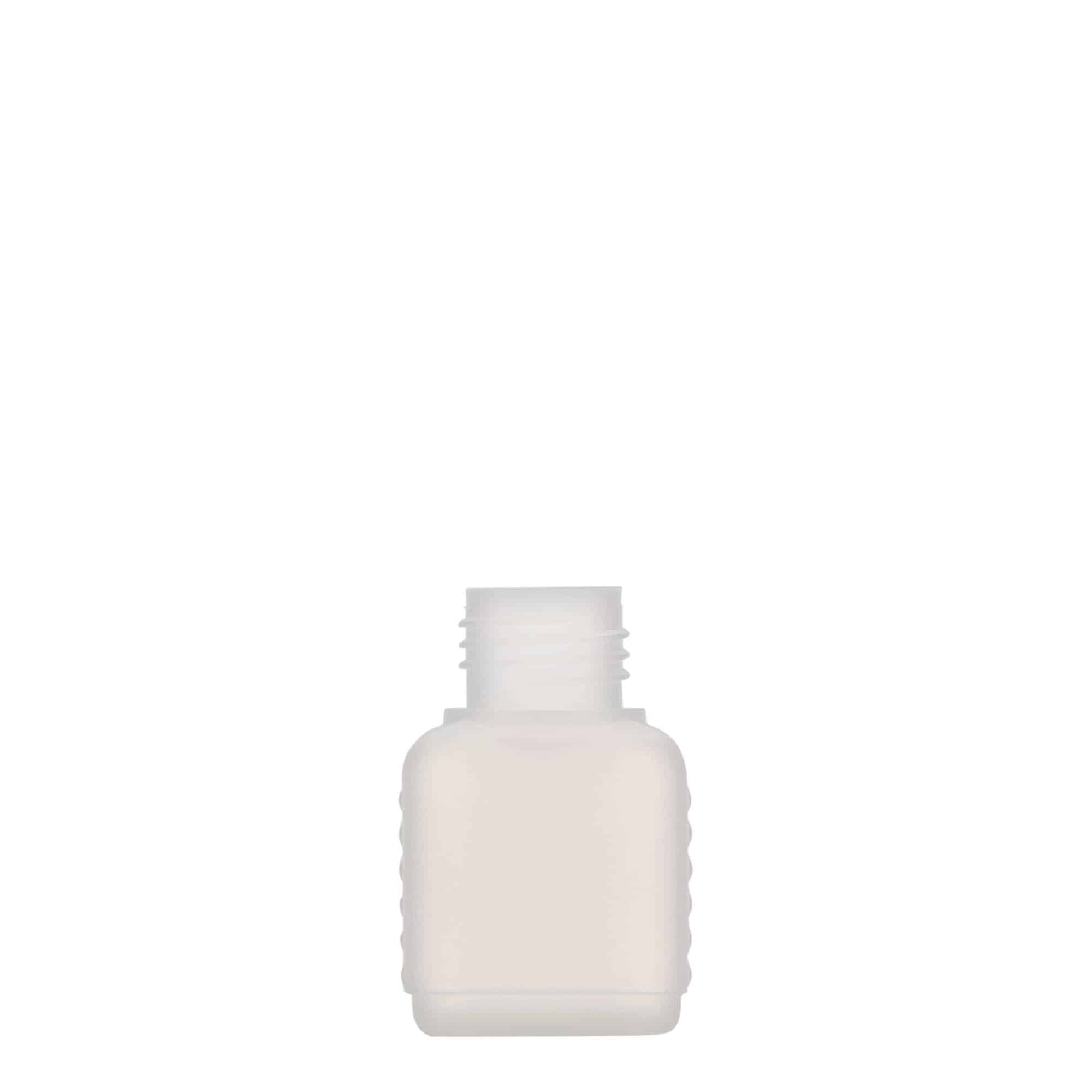 50 ml canister bottle, rectangular, HDPE plastic, natural, closure: DIN 25