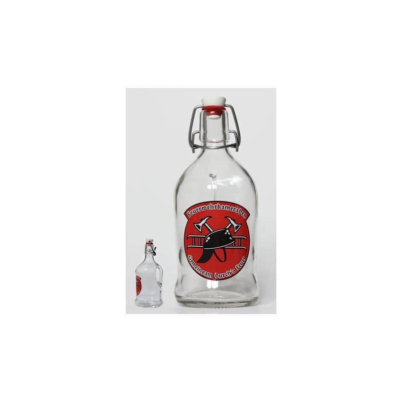 500 ml glass bottle 'Classica', print: fire brigade, closure: swing top