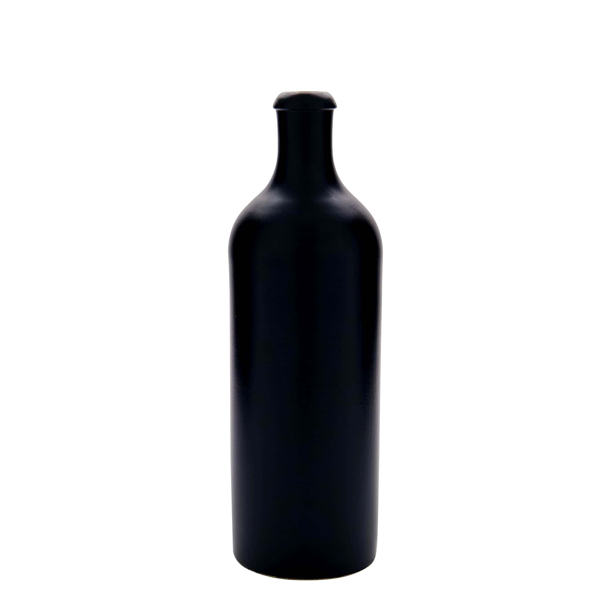 750 ml earthen jug, stoneware, black, closure: cork