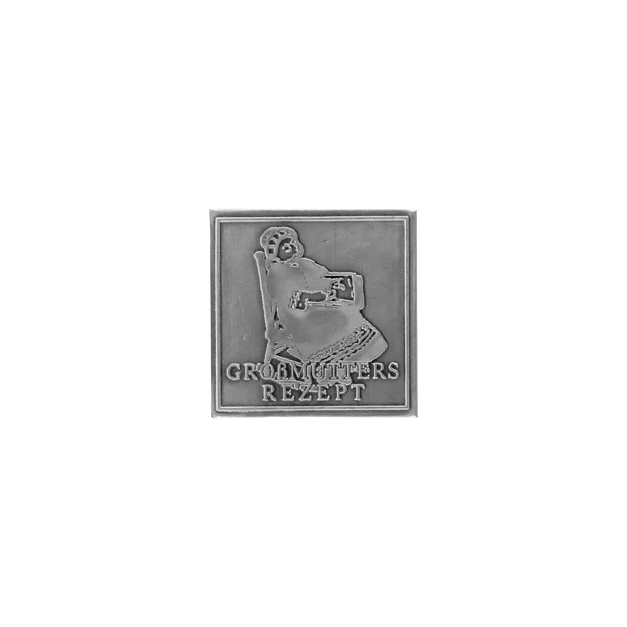 Pewter tag 'Grandmother', square, metal, silver