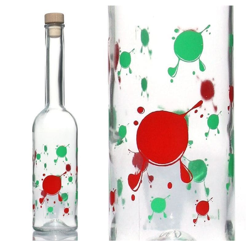 500 ml glass bottle 'Opera', print: flecks, closure: cork