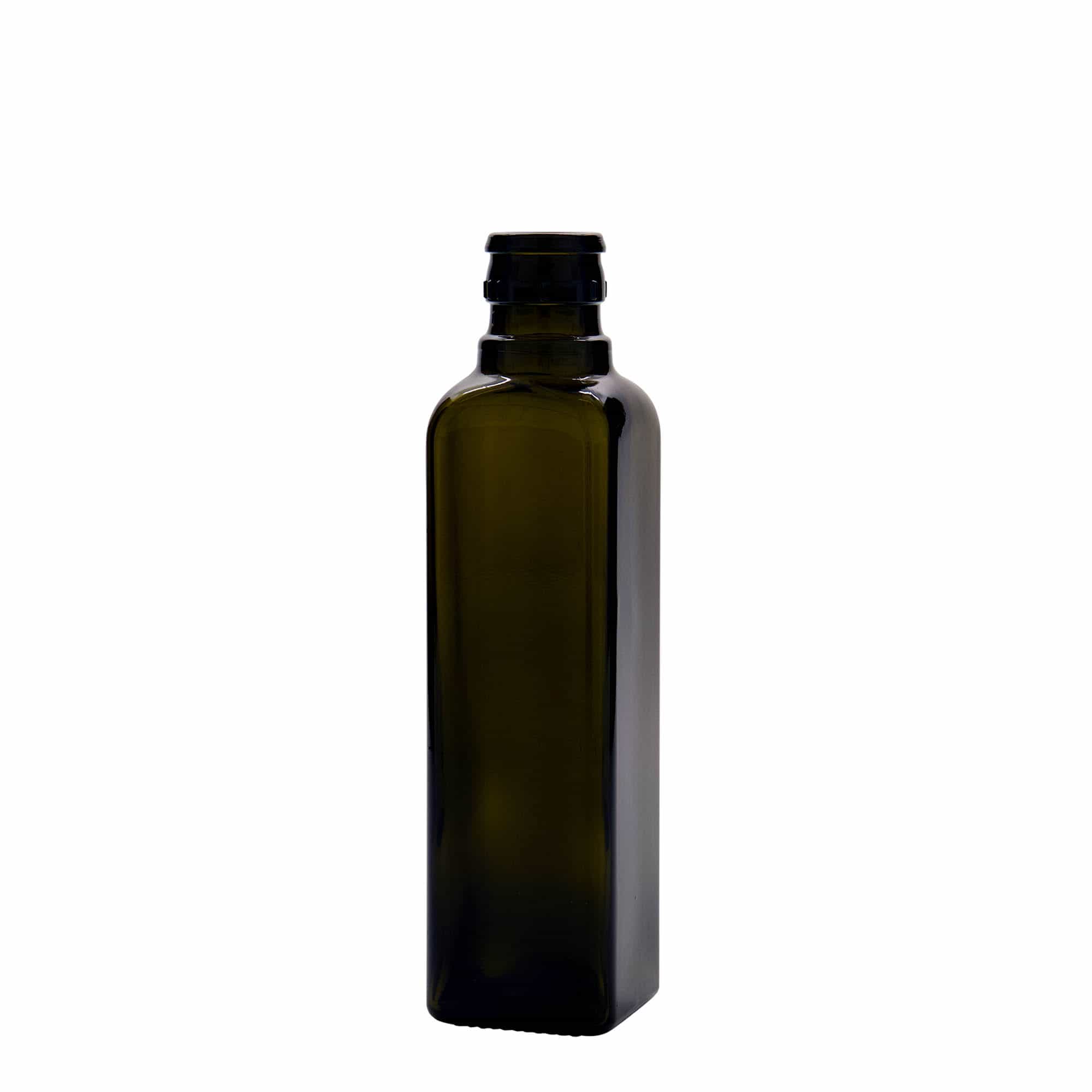250 ml oil/vinegar bottle 'Quadra', glass, square, antique green, closure: DOP