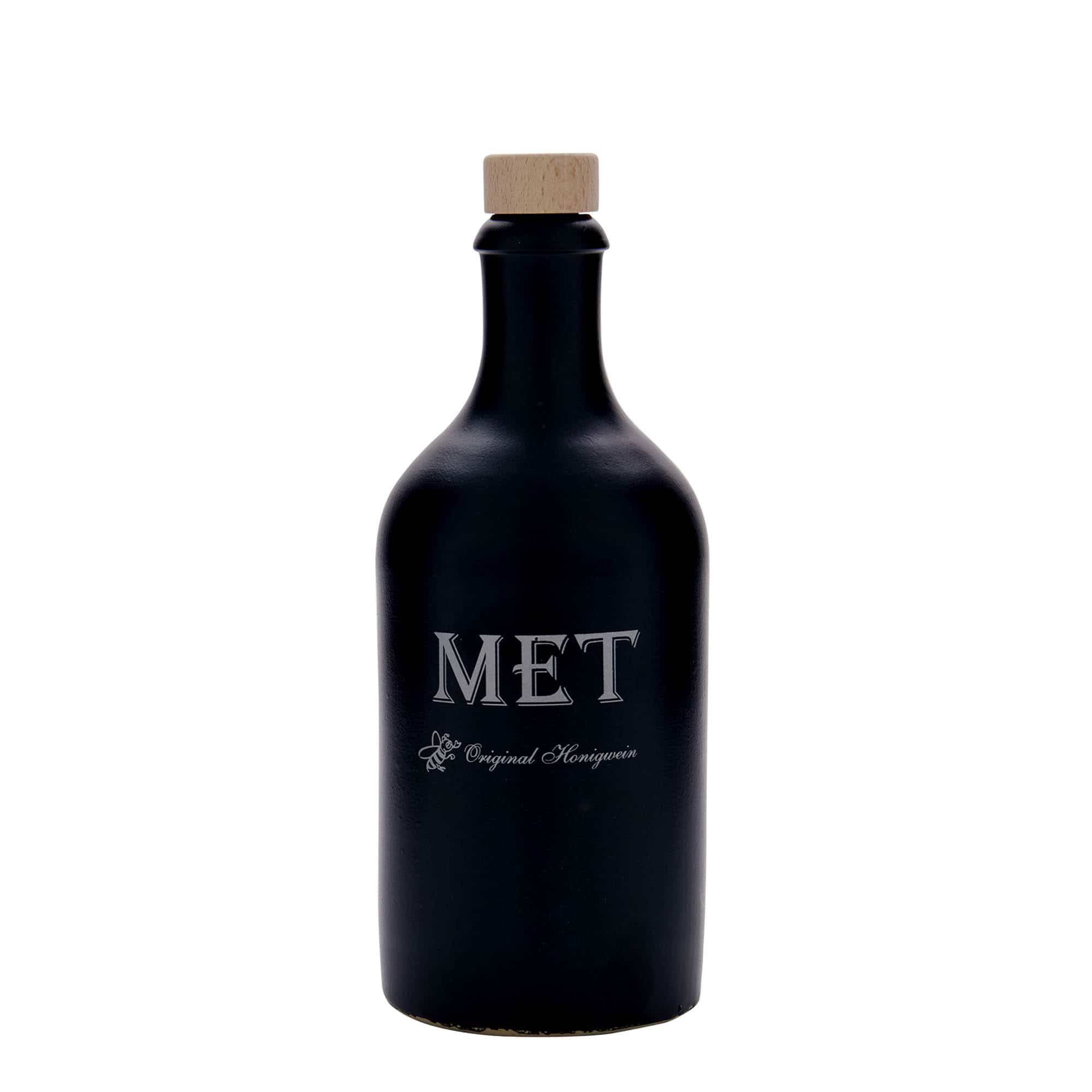 500 ml earthen jug, print: mead, stoneware, black, closure: cork