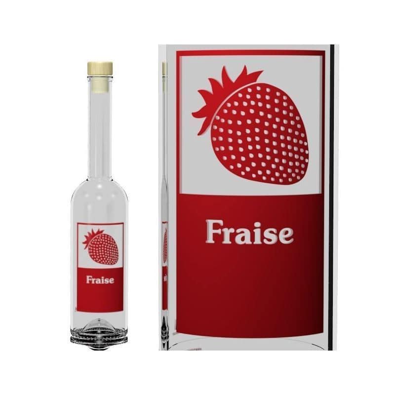 500 ml glass bottle 'Opera', print: Fraise, closure: cork