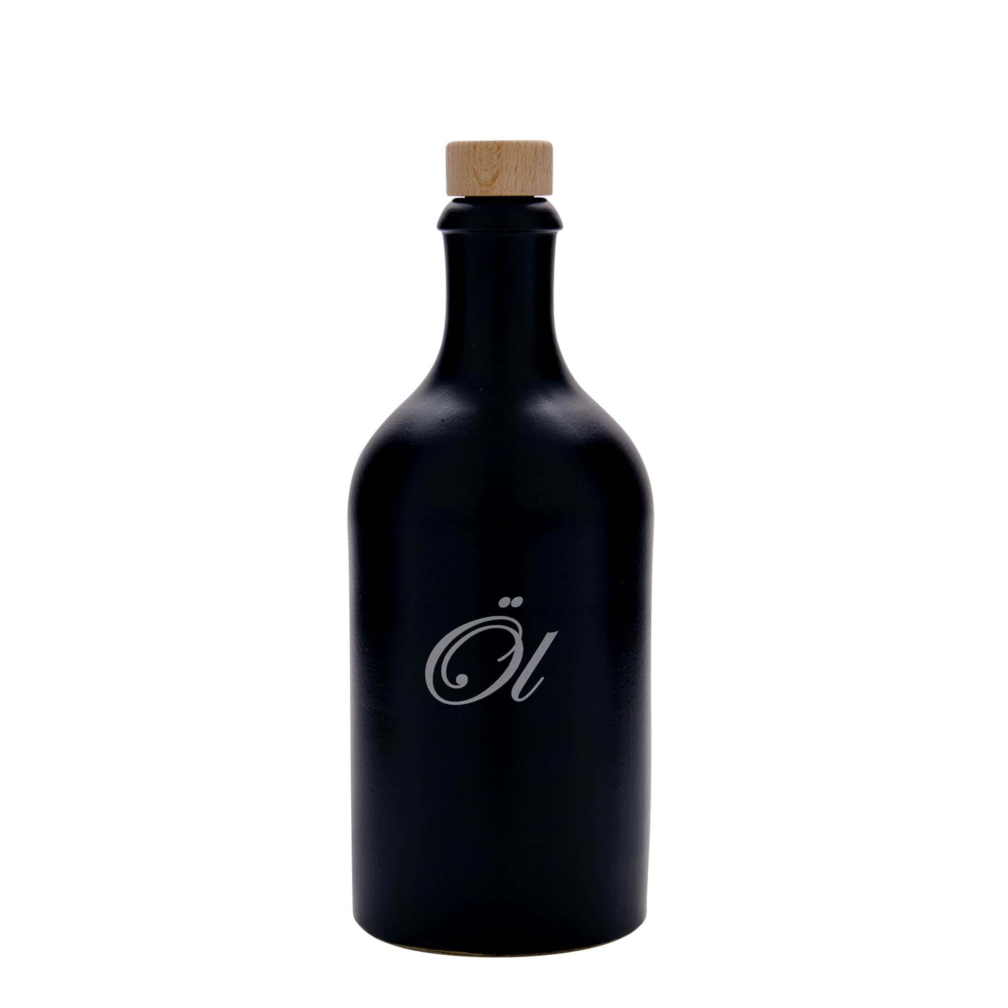 500 ml earthen jug, print: oil, stoneware, black, closure: cork