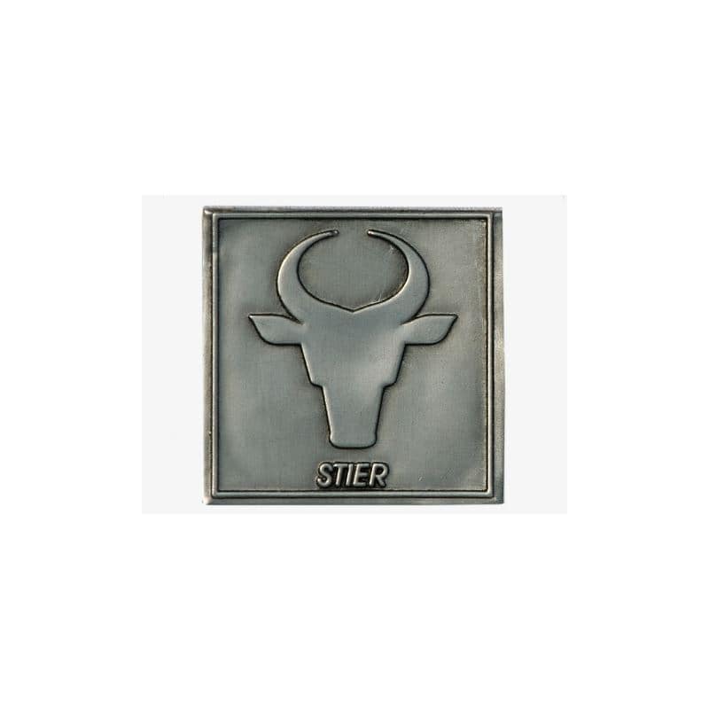 Pewter tag 'Taurus', square, metal, silver