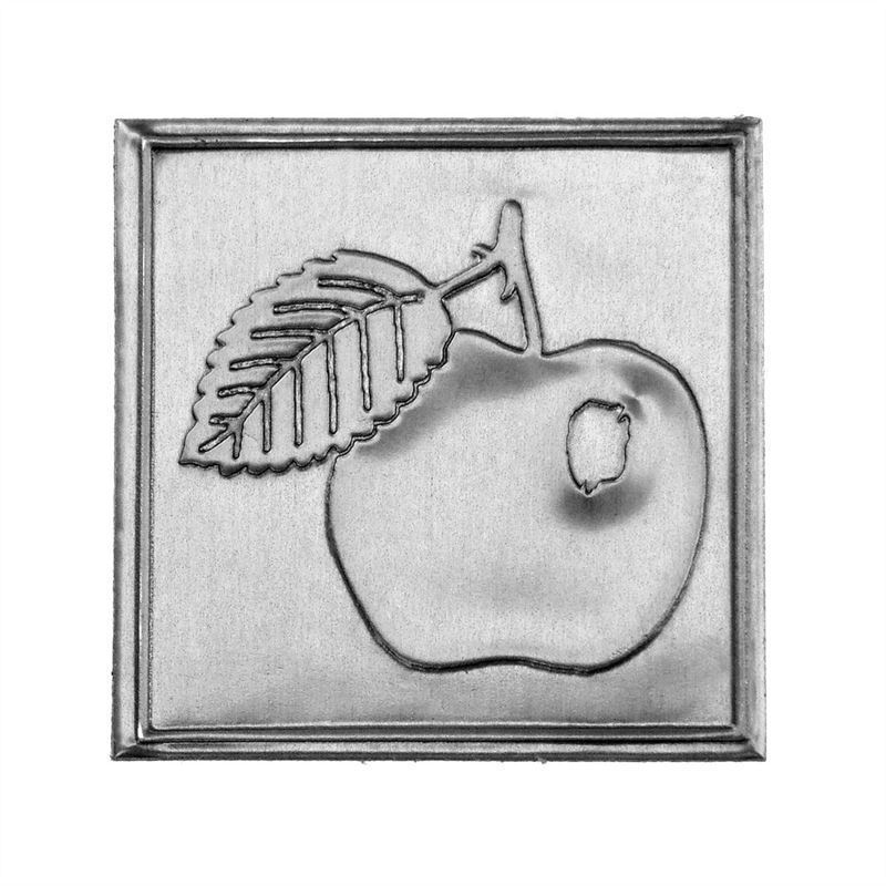 Pewter tag 'Apple', square, metal, silver