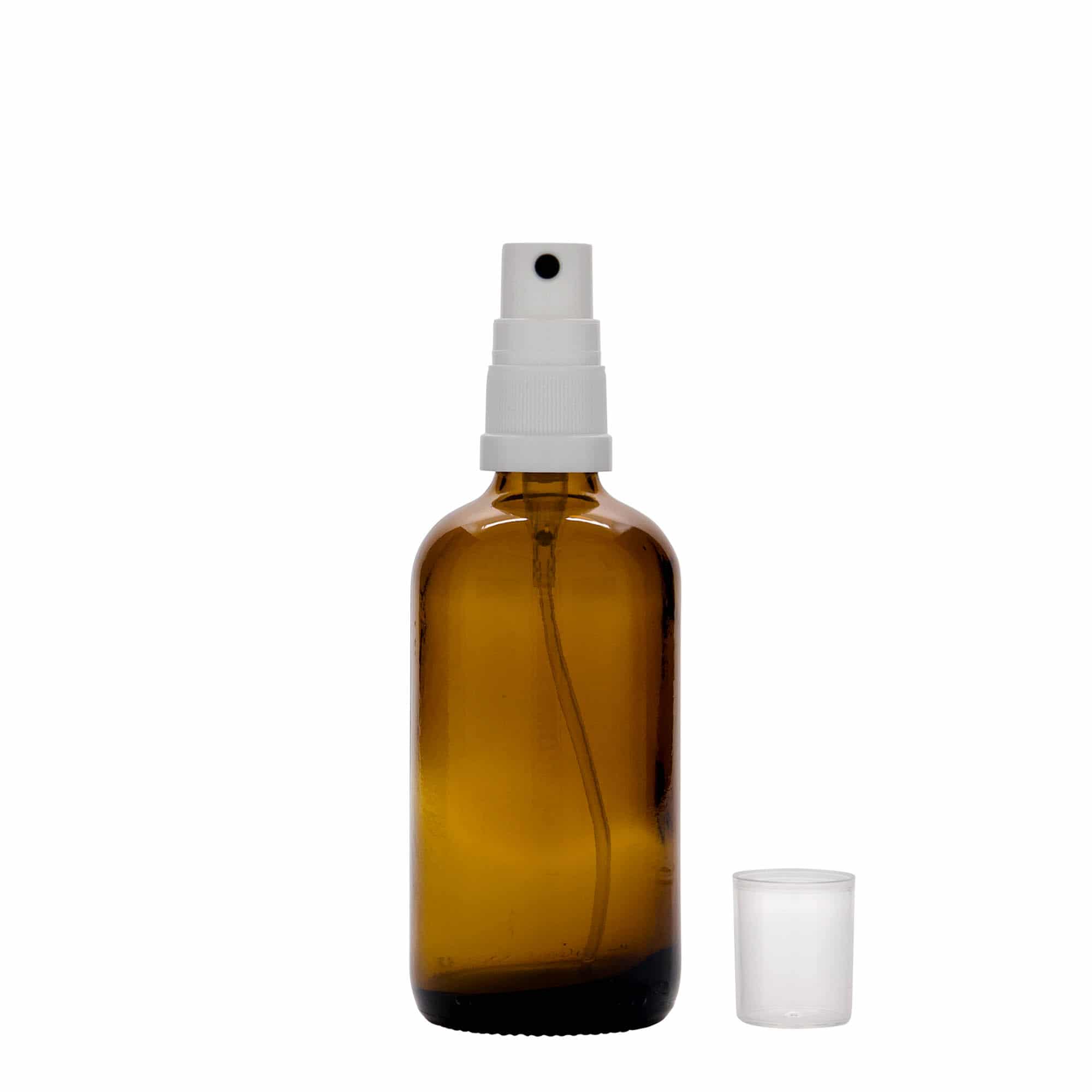100 ml medicine spray bottle, glass, brown, closure: DIN 18