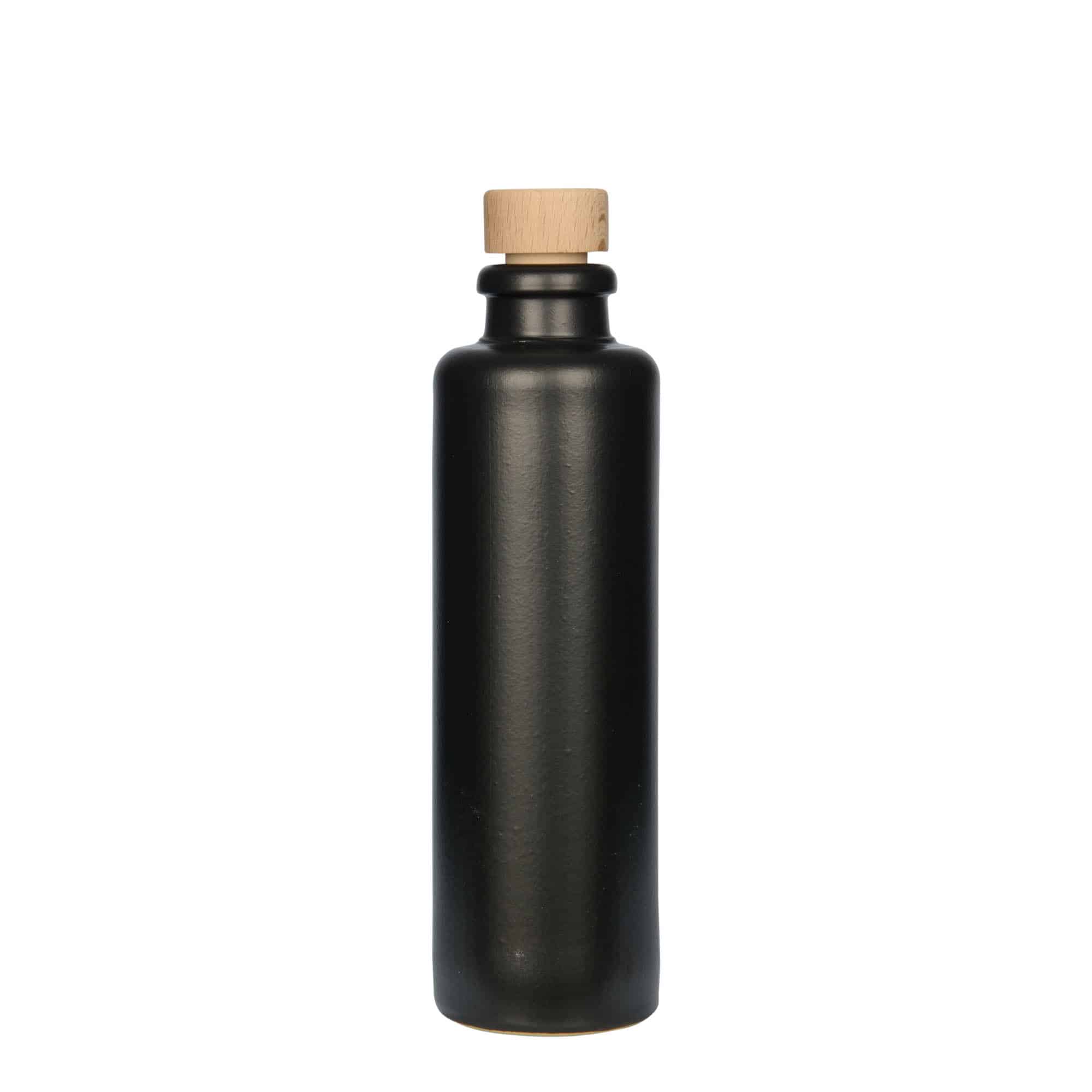 200 ml earthen jug, stoneware, black, closure: cork