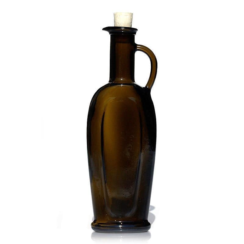 250 ml glass bottle 'Eleganta', oval, antique green, closure: cork