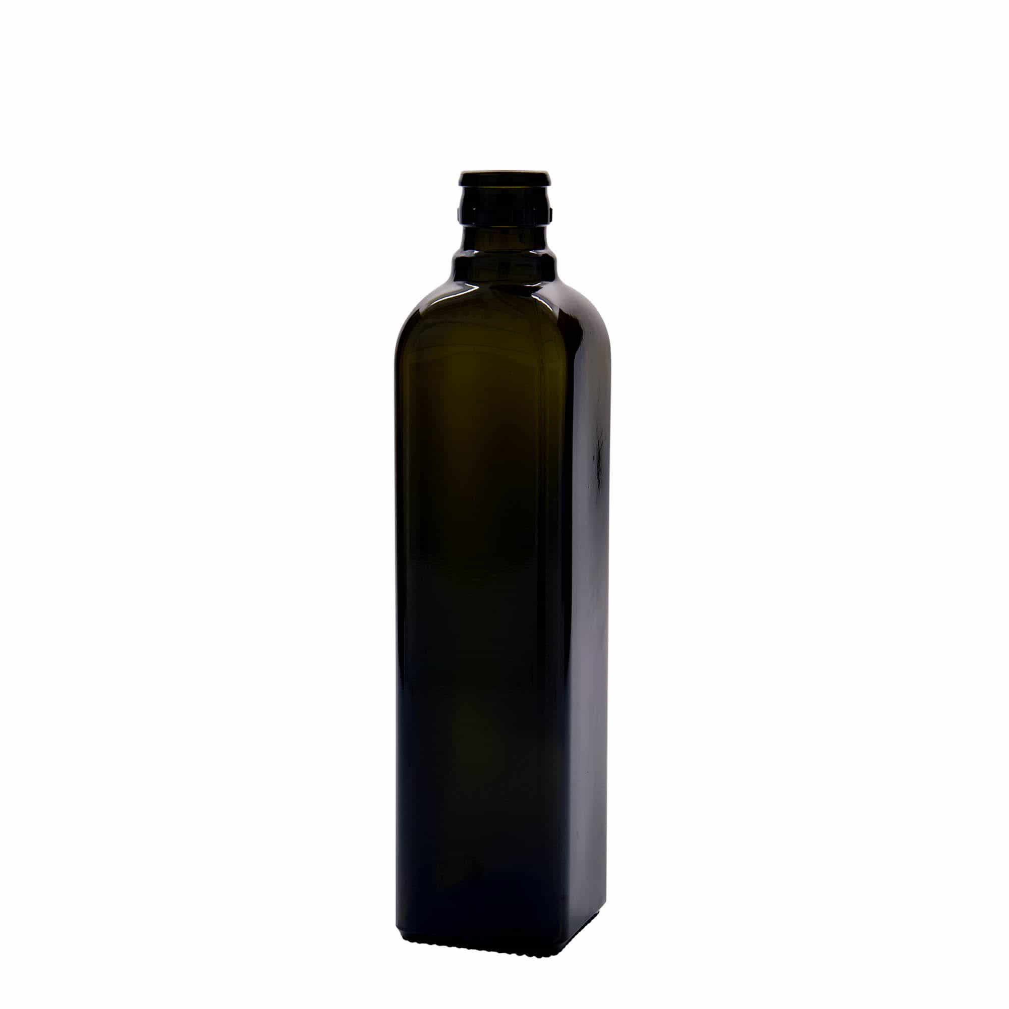 500 ml oil/vinegar bottle 'Quadra', glass, square, antique green, closure: DOP