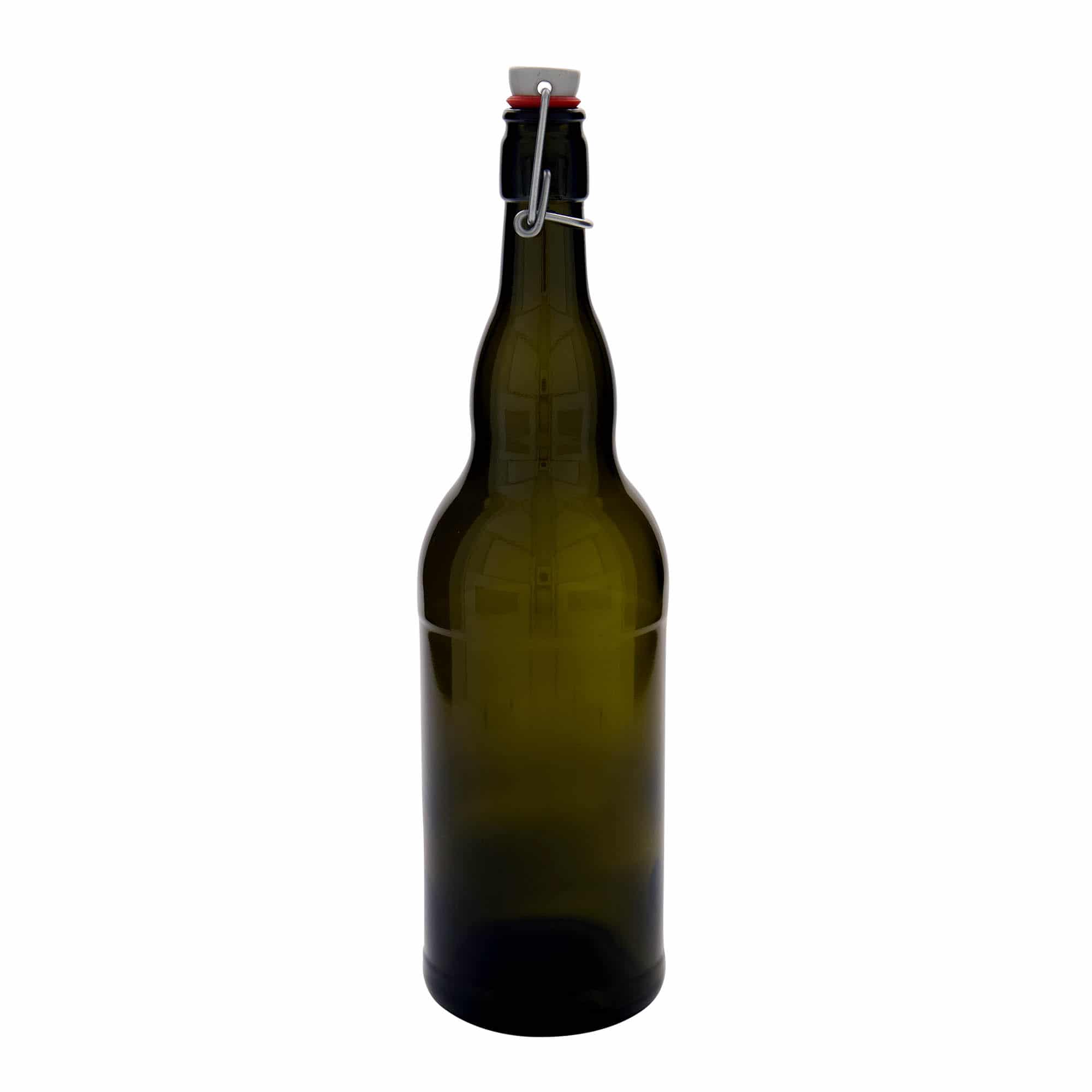 1,000 ml beer bottle Belgium, glass, antique green, closure: swing top
