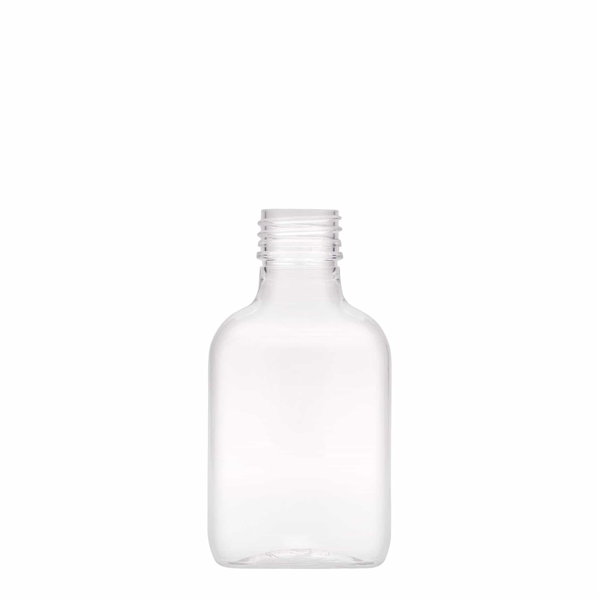 100 ml pocket flask bottle, oval, PET plastic, closure: PP 28