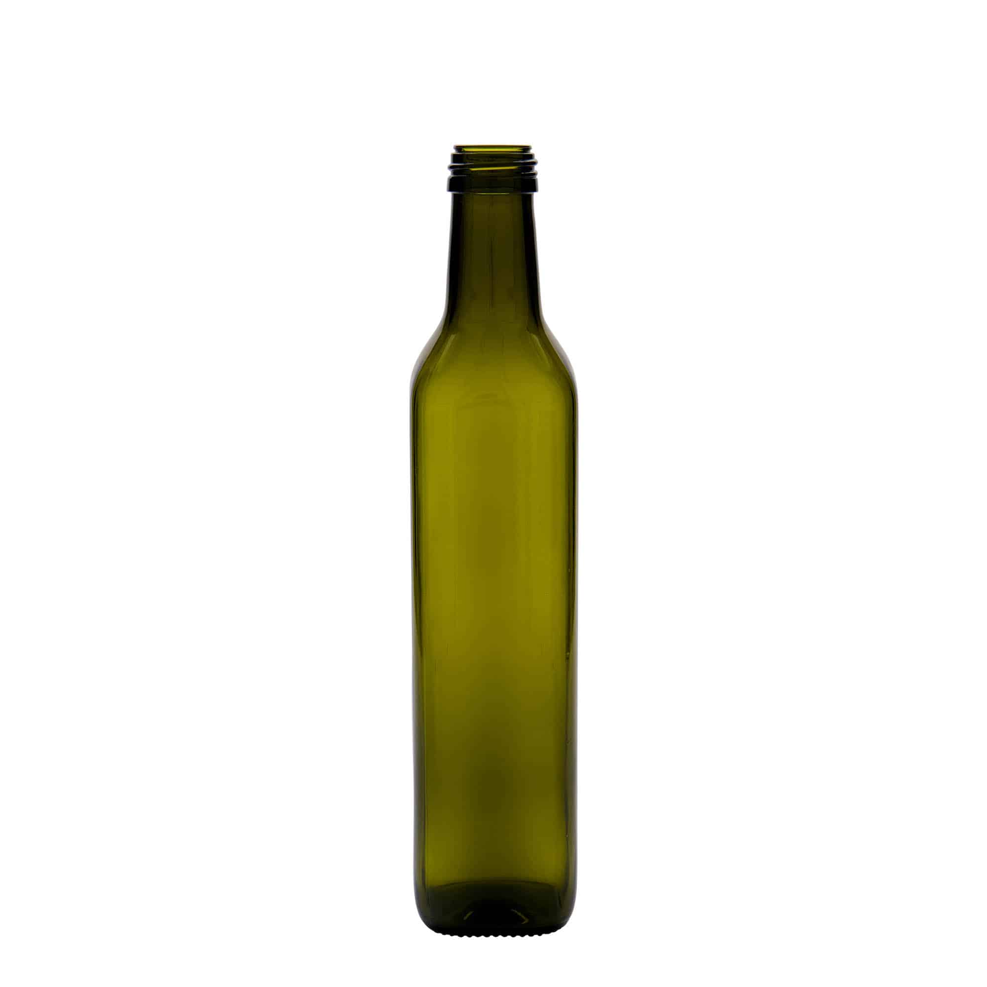 500 ml glass bottle 'Marasca', square, antique green, closure: PP 31.5