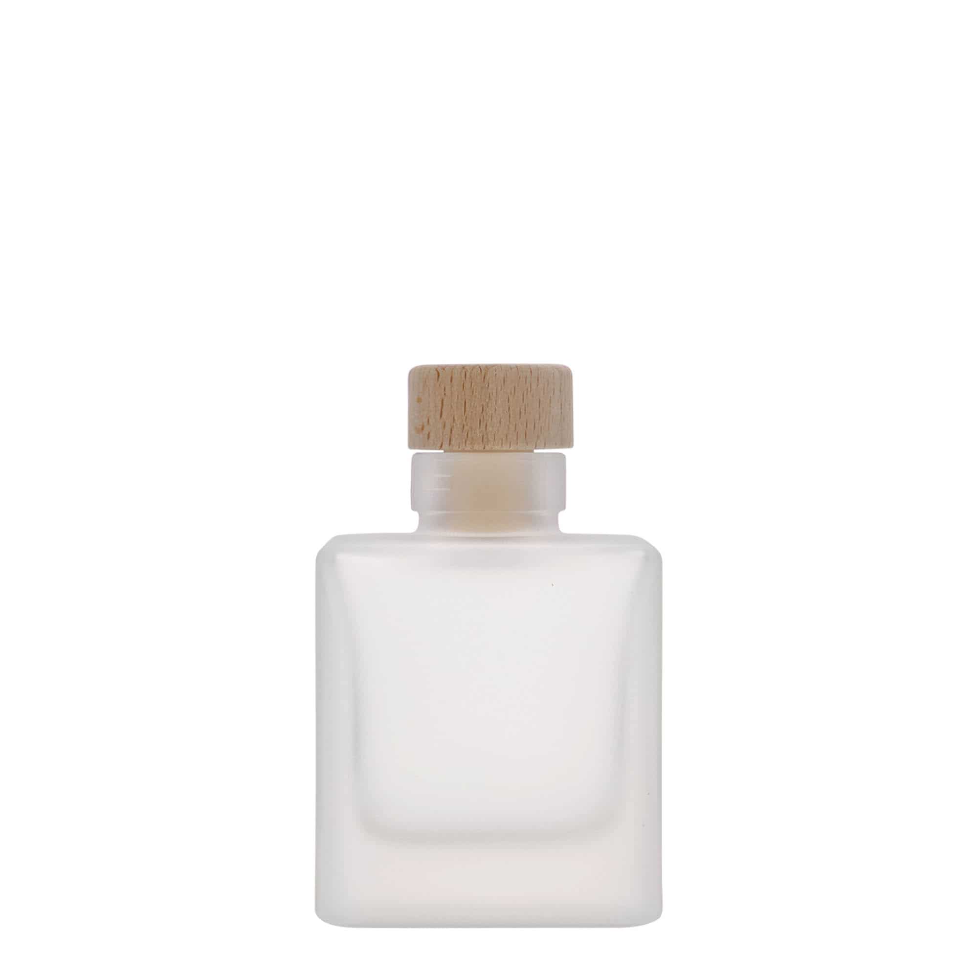 100 ml glass bottle 'Cube', square, frosted, closure: cork