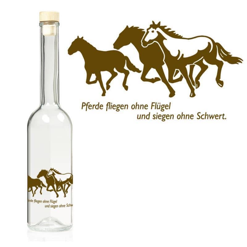 500 ml glass bottle 'Opera', print: horses, closure: cork