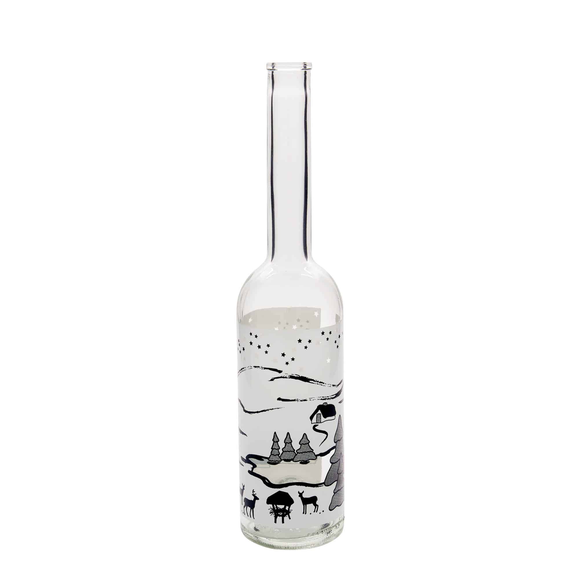 500 ml glass bottle 'Opera', print: Bianco winter dream, closure: cork