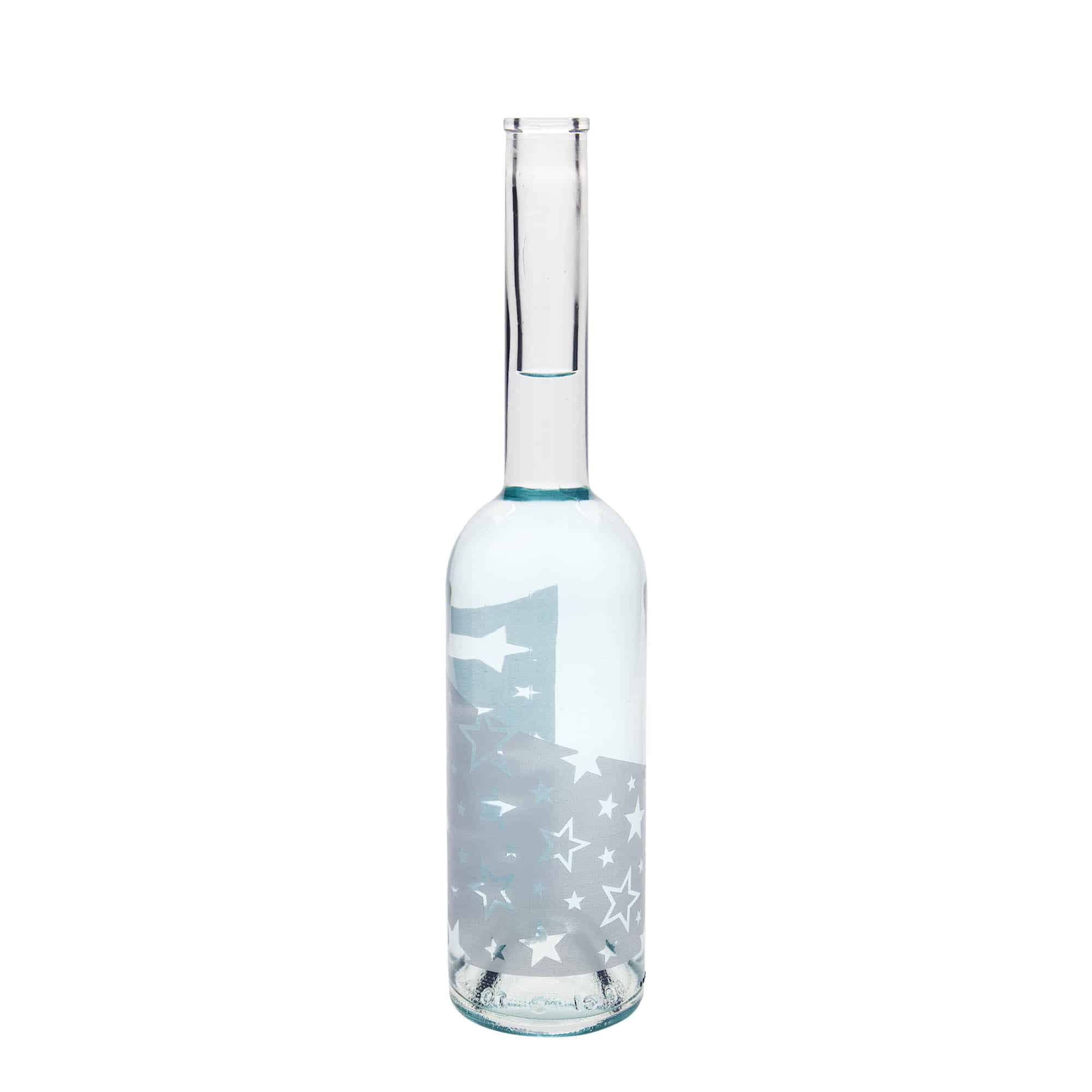 500 ml glass bottle 'Opera', print: silver stars, closure: cork