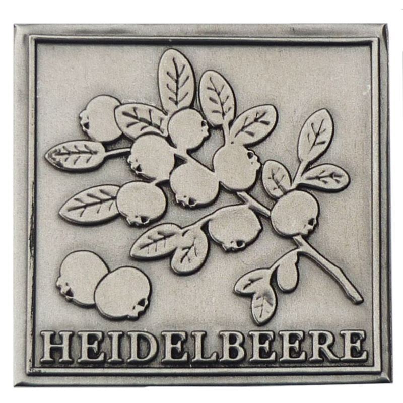 Pewter tag 'Blueberry', square, metal, silver