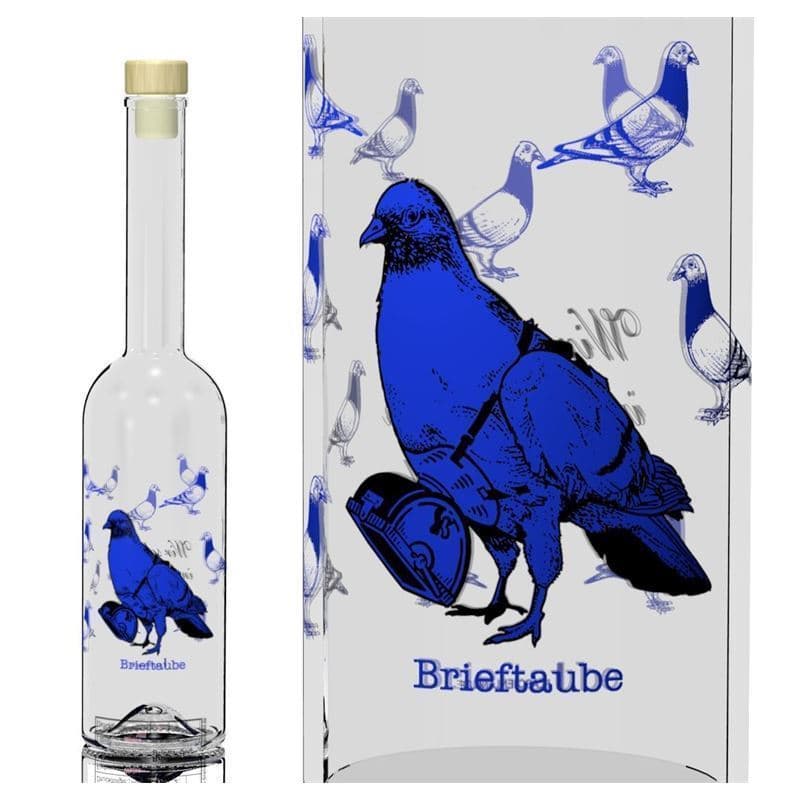 500 ml glass bottle 'Opera', print: carrier pigeons, closure: cork