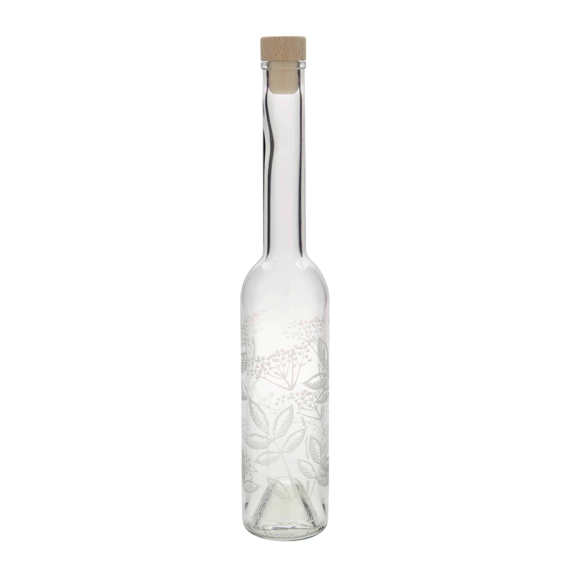 350 ml glass bottle 'Opera', print: elderberry, closure: cork