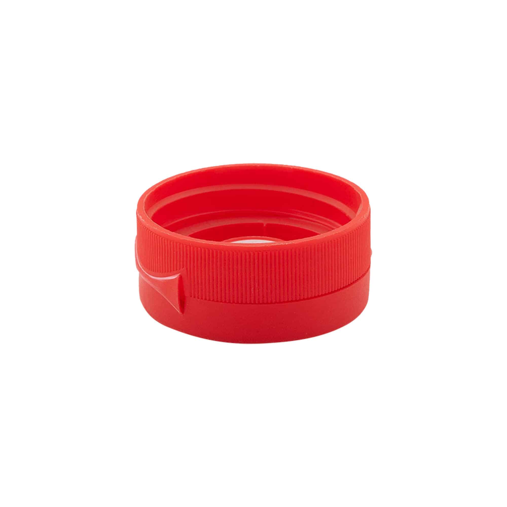 Hinged screw cap, PP plastic, red, for opening: GPI 38/400