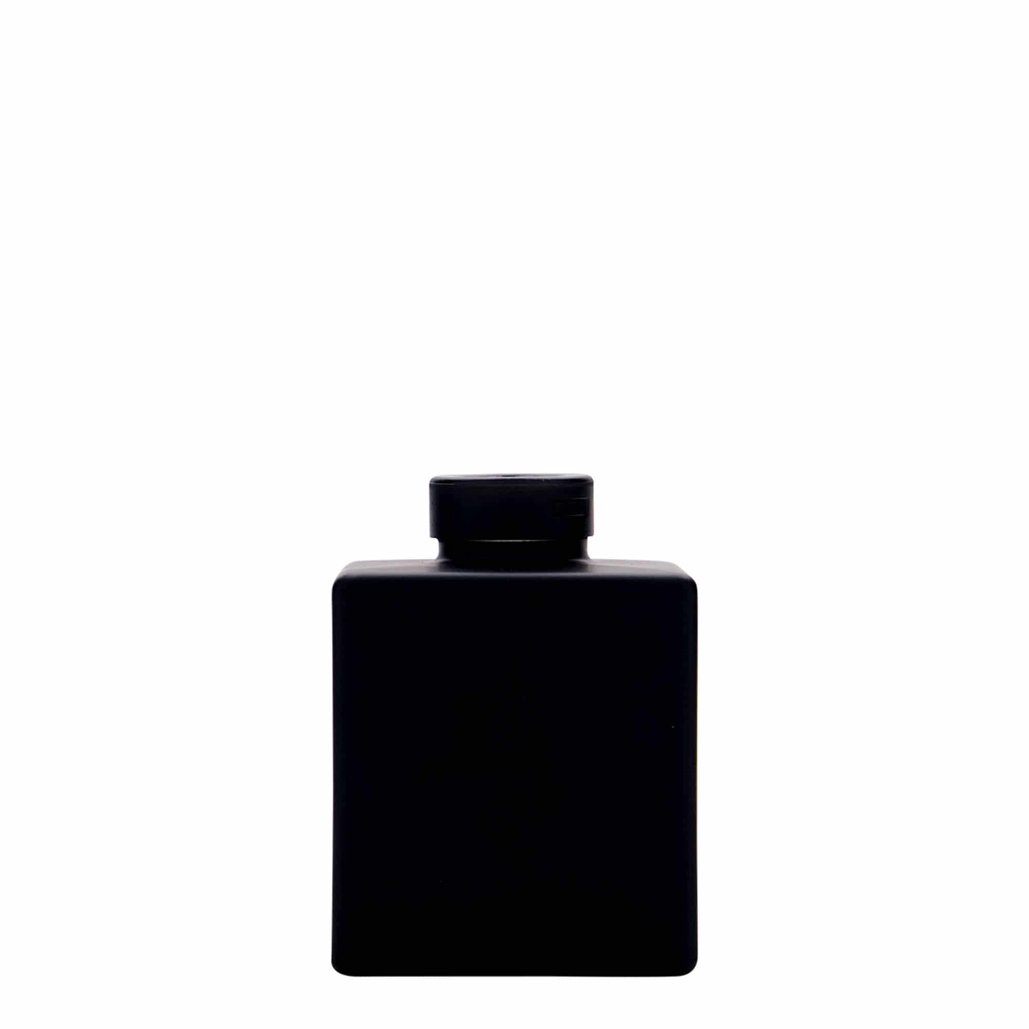 100 ml glass bottle 'Cube', square, black, closure: cork
